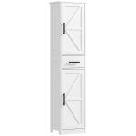 Coluna de Casa de Banho com 2 Prateleiras Ajustáveis Armário Alto de Casa de Banho Estreito Estilo Rústico 40x30x170 cm Branco