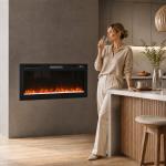 Lareira Elétrica Ultrafina 900/1800 W Encastrável/Mural/De Pé, 12 Cores de Chama 3D, Comando à Distância, até 35 m², Preta