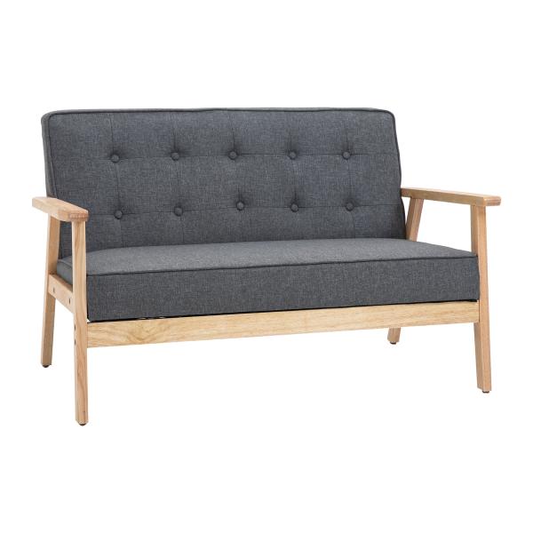 Sofá de 2 Lugares com Encosto e Almofadas Acolchoados Pés de Madeira Antiderrapantes para Sala de estar Dormitório Oficina 114x66x69 cm Cinza