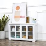 Aparador de Cozinha Moderno Móvel Auxiliar com 2 Portas de Correr de Vidro e Prateleira Ajustável 107x33x62,5 cm Branco