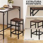 Conjunto de Mesa de Bar com 4 Bancos com Apoio para os Pés Mesa de 100x60x88cm e Bancos de 32x32x57cm Preto e Nogueira
