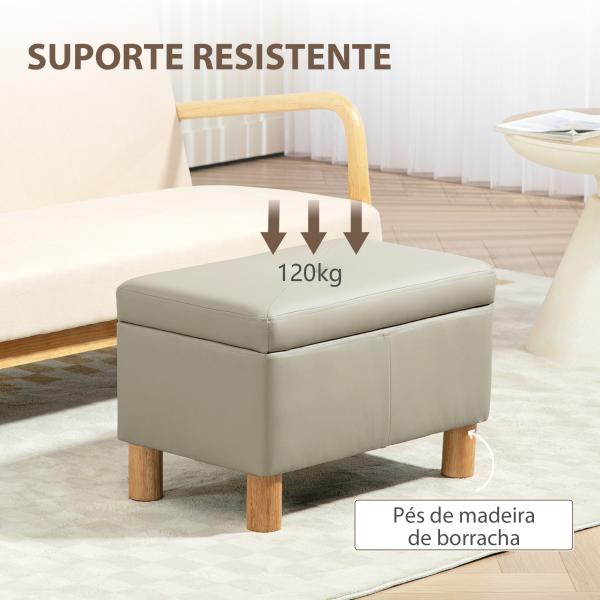 Baú de Armazenamento para Dormitório 33L Puff de Armazenamento Estofado em PU Banco de Arrumação 60x38x40 cm Cinza Claro