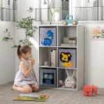Estante para Brinquedos com 6 Compartimentos e 3 Caixas de Tecido não Tecido e Desenho de Animais 61,8x29,9x91,5 cm Branco e Cinza