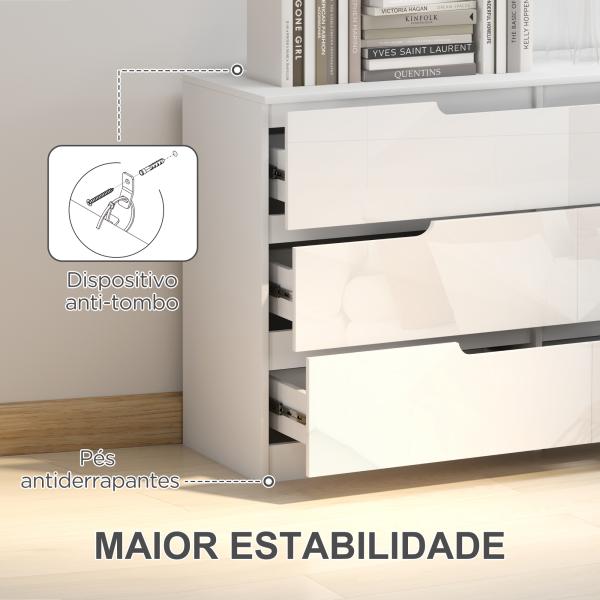 Cómoda com 6 Gavetas Cómoda de Dormitório Moderna com Sistema Anti - Tombo 120x40x75 cm Branco