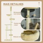 Arranhador para Gatos do Solo ao Teto de 230 - 250 cm com Altura Ajustável Múltiplas Plataformas Rede Bolas Suspensas Bege