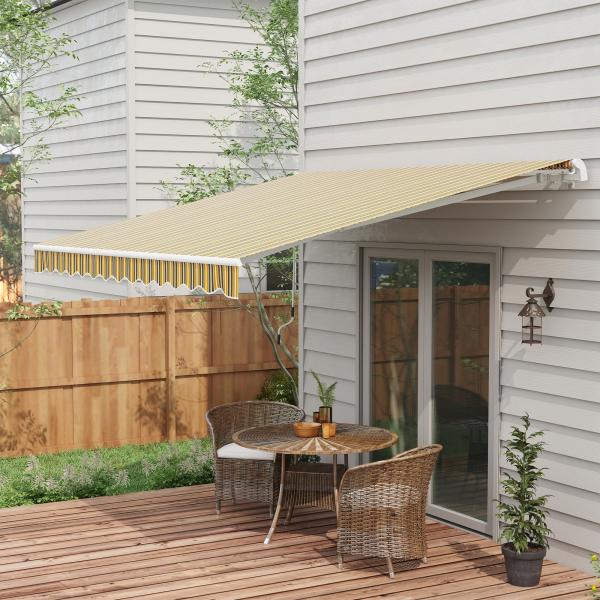Toldo Manual Retrátil 350x250 cm com Manivela de Metal Impermeável e Anti - UV para Jardim Terraço Janelas Cinza e Amarelo