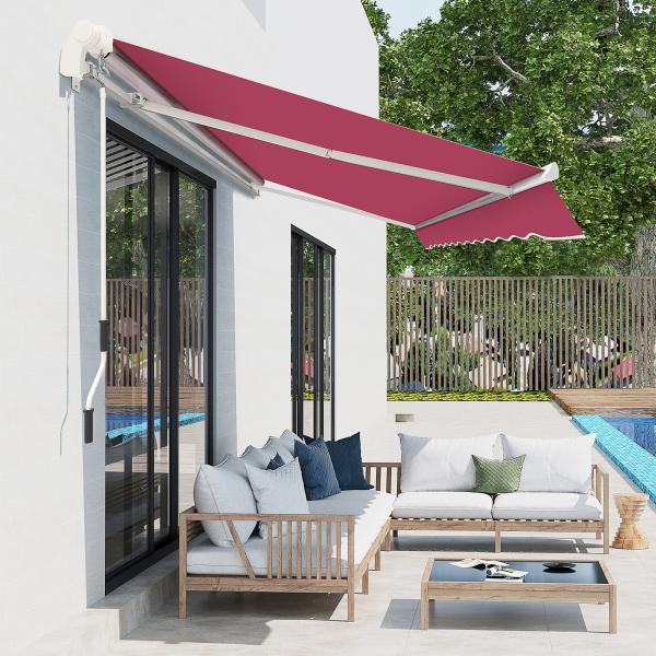 Toldo Manual 395x245 cm Toldo de Varanda Pátio com Manivela de Alumínio e Tecido de Poliéster 280 g/m² Vinho