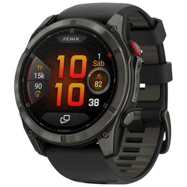 Smartwatch Fenix 8 Pro 47mm AMOLED (Cinzento Titânio Safira c/ Bracelete Preta em Silicone) - GARMIN
