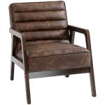 Poltrona Vintage Estofada em Couro Sintético com Almofada Espessa Estrutura em Madeira Maciça 64x79,5x80 cm Castanho