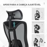 Cadeira de Escritório de Malha Reclinável com Apoio para a Cabeça Ajustável e Suporte Lombar 70x66x120 - 128 cm Preto