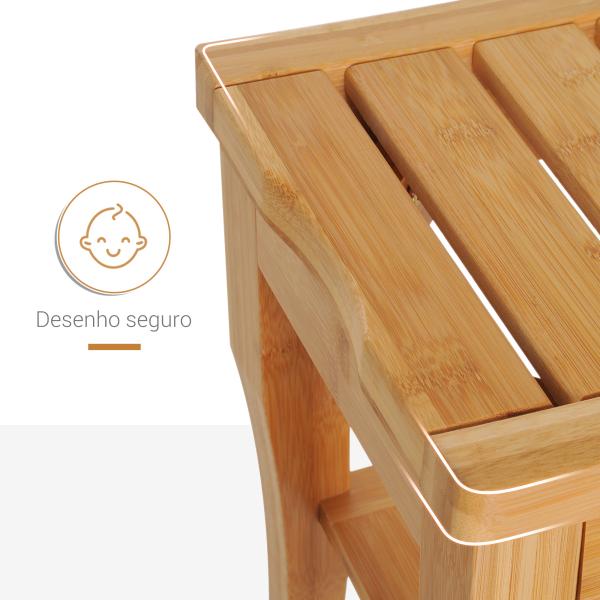 Banco para Casa de Banho de Bambu com Prateleira de Arrumação Antiderrapante Impermeável e Resistente 47,5x26x44,5 cm Madeira