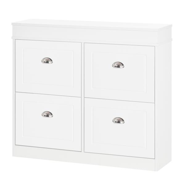 Móvel Sapateira de 4 Portas Estreita com Prateleiras Ajustáveis e Removíveis Capacidade de 16 Pares para Corredor Entrada 98x24x83cm Branco