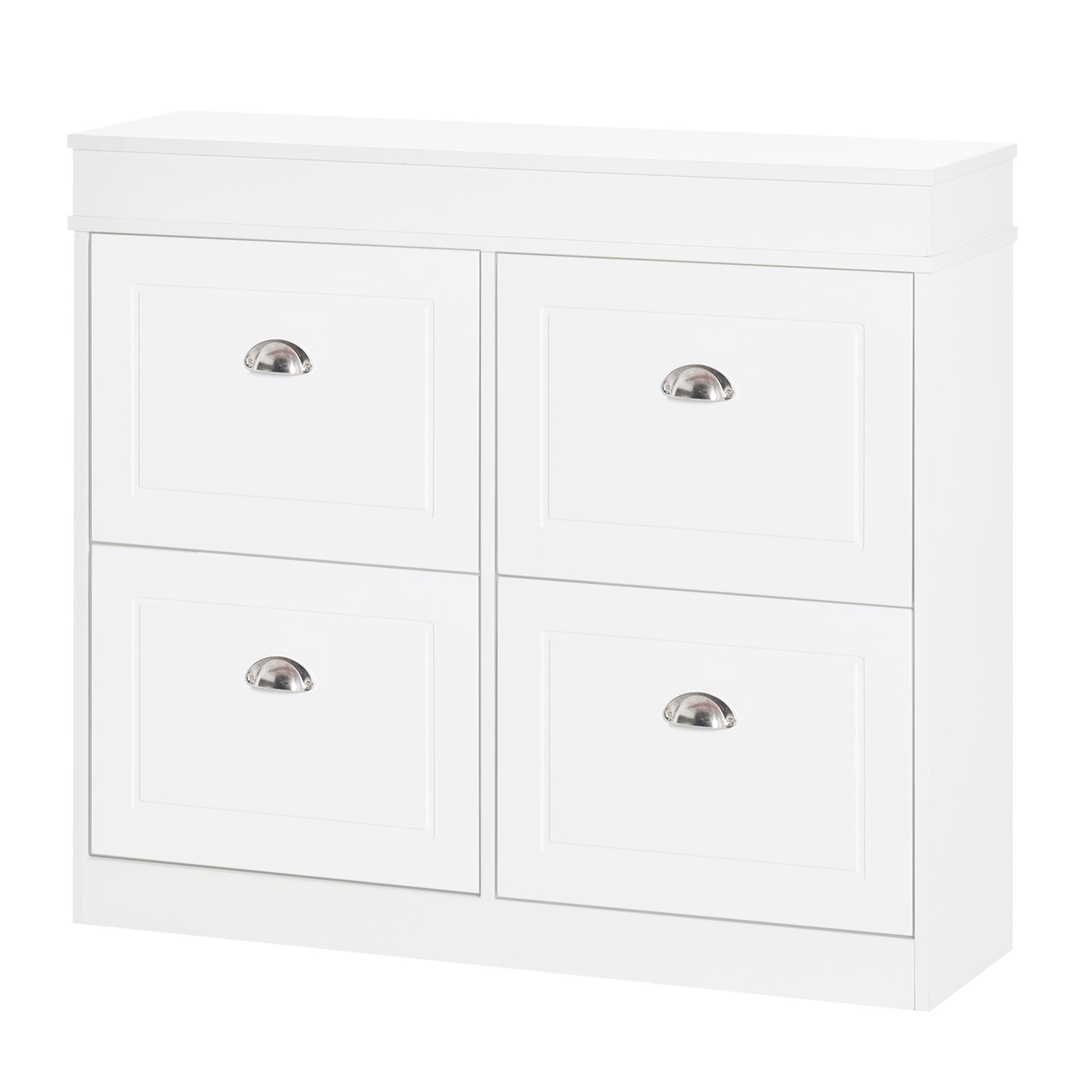 Móvel Sapateira de 4 Portas Estreita com Prateleiras Ajustáveis e Removíveis Capacidade de 16 Pares para Corredor Entrada 98x24x83cm Branco