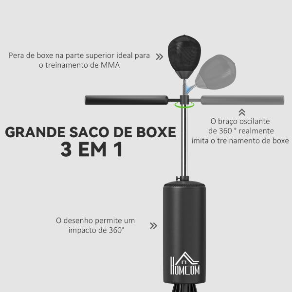Punching Ball de Boxe com Altura Ajustável com Barra Giratória 360° e Base Preenchida 88x48x155 - 205 cm Preto