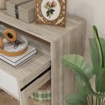Mesa Consola de Entrada de 2 Níveis com Trilhos Deslizantes 2 Gavetas 2 Rodas Móvel de Entrada 95x35x87 cm Madeira e Branco