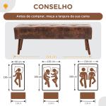 Banco de Pé de Cama Multifuncional Clássico Banco Dormitório com Pés de Madeira e Assento Acolchoado 114x38x42 cm Marrom