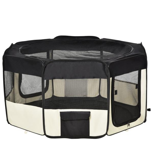 Parque para Animais de Estimação Dobrável com 2 Portas e Almofada Tecido Oxford Ø120x58 cm Preto