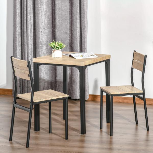 Conjunto de Mesa e 2 Cadeiras de Jantar, 3 Peças, para 2 Pessoas, 120 kg, Madeira Natural