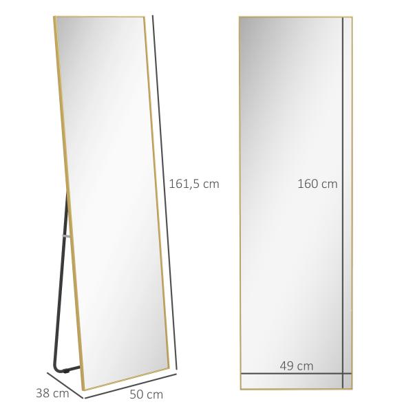 Espelho de Pé Espelho de Corpo Inteiro de Liga de Alumínio com 2 Formas de Utilização 50x161,5x2 cm Dourado