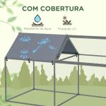 Gaiola para Pequenos Animais de Aço com 1 Porta Superior e Cobertura Anti - UV para Exterior Jardim 198x100x120 cm Prata