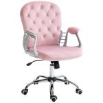 Cadeira de Escritório Estofada em Veludo Cadeira Giratória com Altura Ajustável e Decorações de Cristal 59,5x60,5x103 cm Rosa