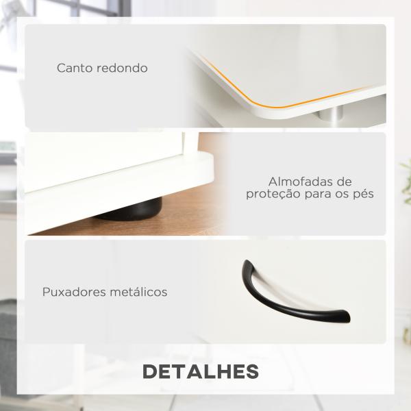 Mesa de Computador com Prateleiras 2 Gavetas Bandeja de Teclado e Suporte para Monitor e CPU 120x55x85 cm Branco
