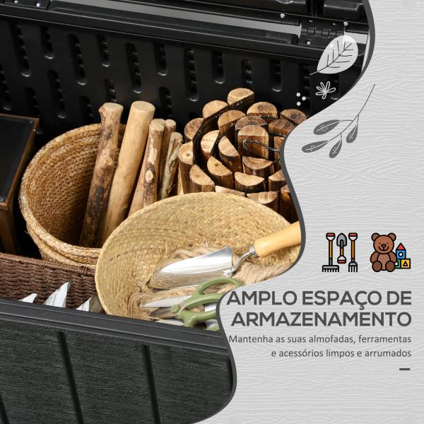 Baú de Armazenamento Exterior 366L com Parede Dupla Rodas Alças para Varanda Pátio Carga 100 kg 122,4x62x64,5 cm Preto