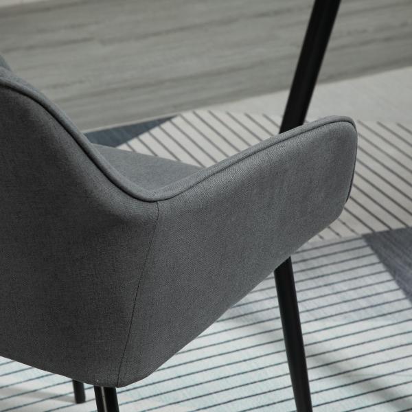 Conjunto de 2 Cadeiras de Sala de Jantar Estofadas em Linho com Encosto e Pés de Metal 59,5x56,5x81 cm Cinza