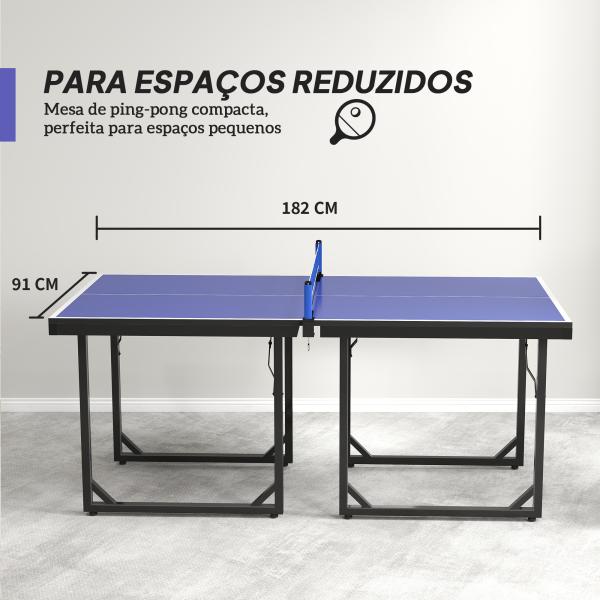 Mesa de Ping Pong Dobrável Mesa de Ping Pong Profissional com Rede e Estrutura de Aço para Interior e Exterior 182x91x76 cm Azul