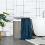 Cesto para Roupa Suja de Bambú Capacidade de 100L com Tampa Removível Bolsa com 2 Compartimentos 52x32x63 cm Cinza