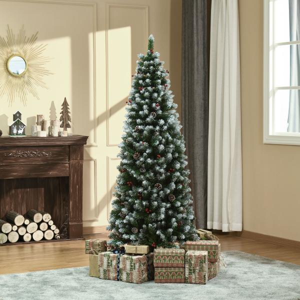 Árvore de Natal Artificial 180 cm Ignífugo com 618 Ramos 34 Bagas 30 Pinhas Folhas de PVC e Suporte Metálico Ø65x180cm Verde