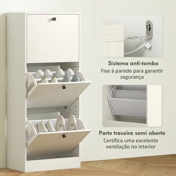 Sapateira Estreita com 3 Portas Sapateira para Entrada com Prateleiras Ajustáveis para 12 Pares de Sapatos 47x28x115 cm Branco