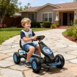 Kart a Pedais para Crianças 5 - 12 Anos com Assento Ajustável Pneus Insufláveis Amortecimento e Travão de Mão 121x58x61cm Azul