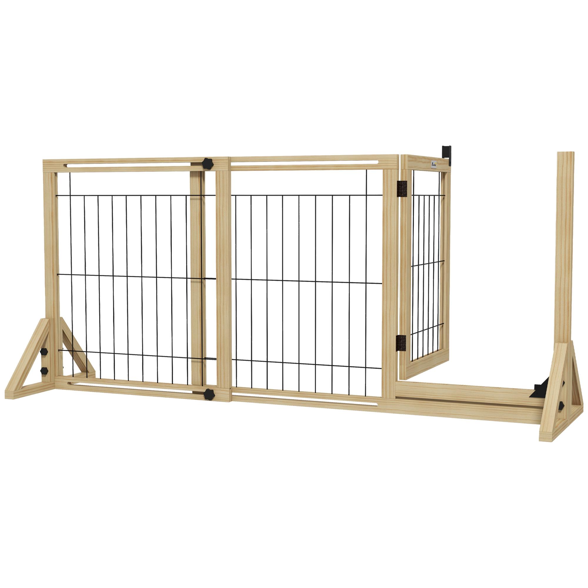 Barreira de Segurança para Cães Extensível de 2 Painéis e Pés de Apoio Triangular 112 - 159x44x70 cm Madeira