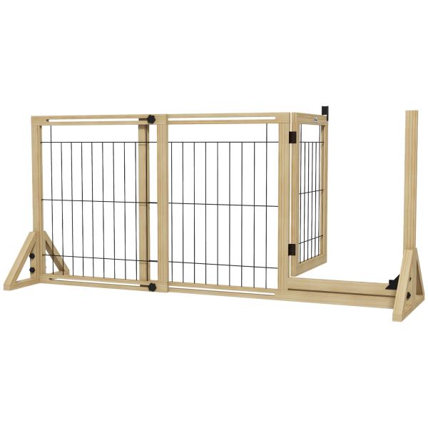 Barreira de Segurança para Cães Extensível de 2 Painéis e Pés de Apoio Triangular 112 - 159x44x70 cm Madeira