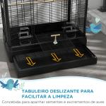 Gaiola para Pássaros 61x36,5x98 cm com Portas Poleiros Bandeja Removível e Alças para Canários Periquitos Preto