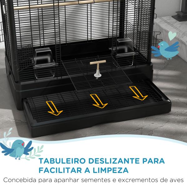 Gaiola para Pássaros 61x36,5x98 cm com Portas Poleiros Bandeja Removível e Alças para Canários Periquitos Preto