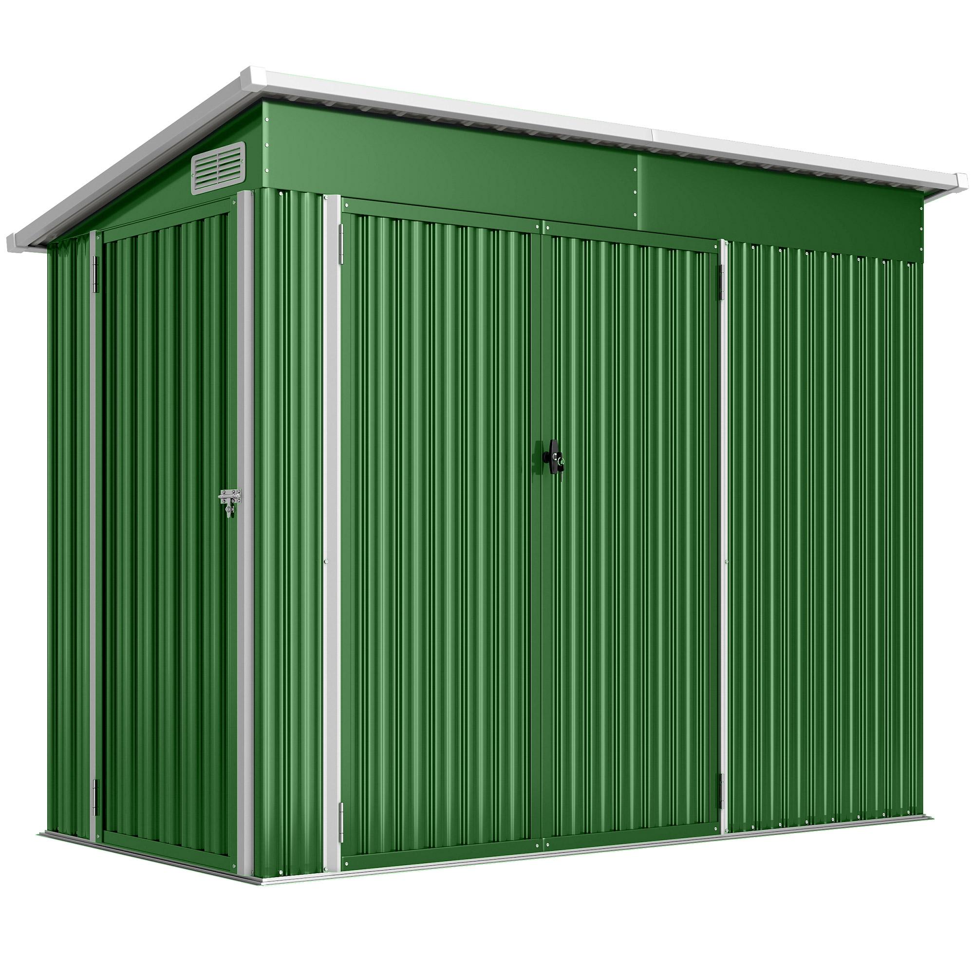 Abrigo de Jardim Exterior 2,7 m² 234x132x185 cm com Três Portas Fechadura e Grelhas de Ventilação Verde