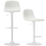 2 Bancos de Bar Reguláveis em Altura 84 - 104 cm com Encosto e Apoio para os Pés Estofadas em PU Giratórias em 360° Branco
