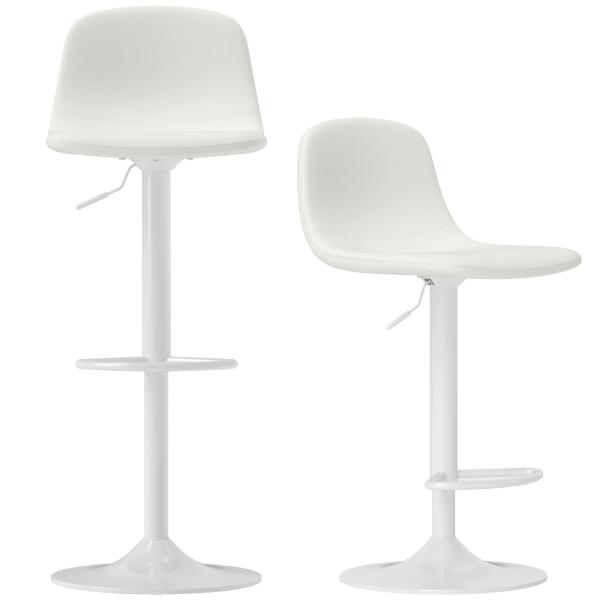 2 Bancos de Bar Reguláveis em Altura 84 - 104 cm com Encosto e Apoio para os Pés Estofadas em PU Giratórias em 360° Branco