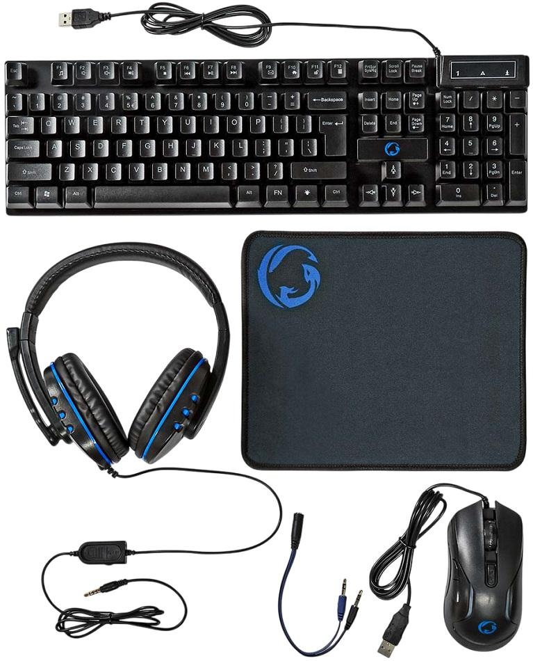 Combo Gaming 5 - EM - 1 Teclado + Rato + Auscultadores Headset + Tapete de Rato + Adaptador - NEDIS