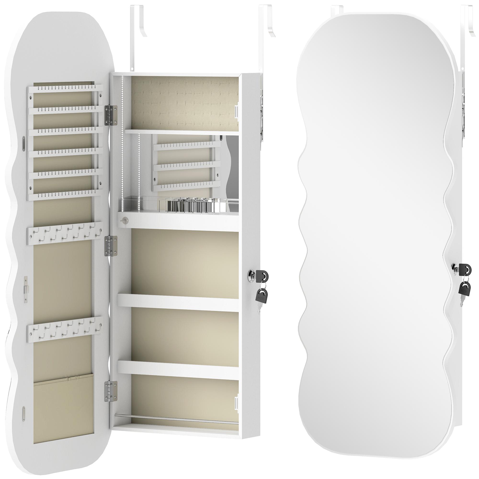 Espelho - Joalheiro com Luz LED Montado na Parede ou na Porta com Fechadura, Espelho de Corpo Inteiro Branco