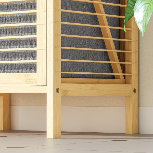 Armário para Roupa de Bambu Móvel Auxiliar para Casa de Banho 40x30x95 cm com 2 Prateleiras Abertas Cesto Amovível Madeira