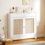 Cobertura para Radiador com Portas Rebatíveis e Vime Proteção Radiador de MDF 111x19x95,5 cm com Compartimento Desenho Boémio Branco