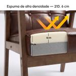 Poltrona Sala de Estar Estofada em PU com Apoio para os Braços e Estrutura de Madeira de Borracha 64x66x80 cm Marrom