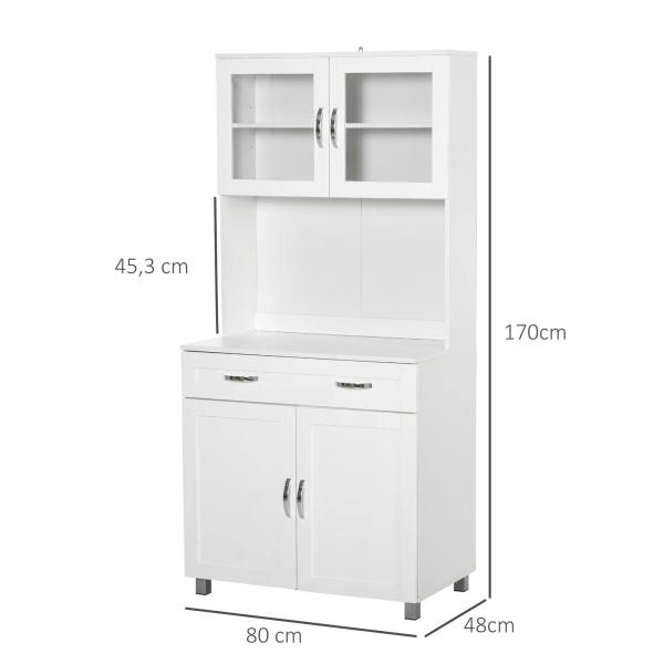 Armário de cozinha com prateleiras internas ajustáveis ​​e gaveta 80x48x170 cm Branco
