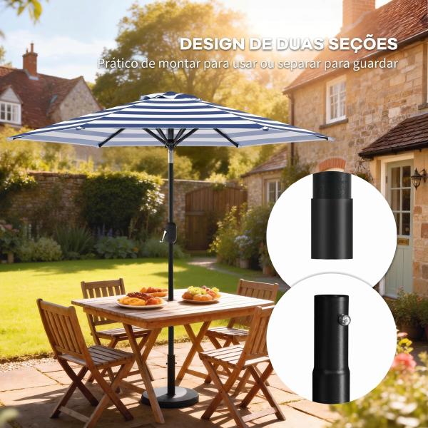 Chapéu de Sol Exterior Ø230 cm com Ângulo Ajustável e Manivela Impermeável Azul e Branco