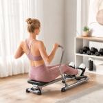 Máquina de Remo Hidráulico Dobrável com 4 Níveis de Resistência Ecrã Digital e Pedal Antiderrapante para Fitness em Casa Aço 129x70x70cm Preto e Prata