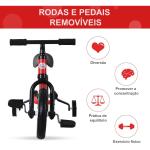 Bicicleta Balance com pedais e rodas removíveis Assento ajustável 33 - 38cm Crianças +2 Anos Carga 25kg Cor vermelha