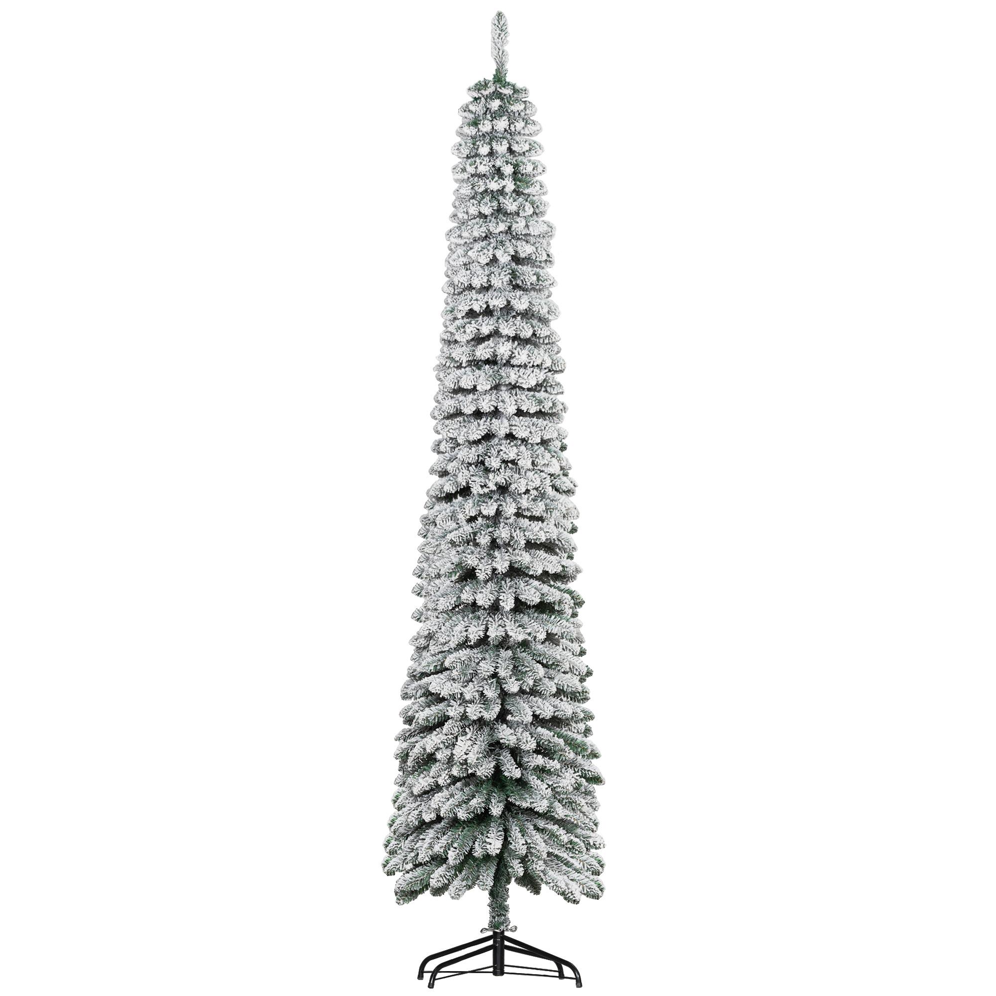 Árvore de Natal Estreita Nevada 240 cm com 603 Ramos e Suporte Metálico Dobrável para Sala de Estar, Interior, Verde
